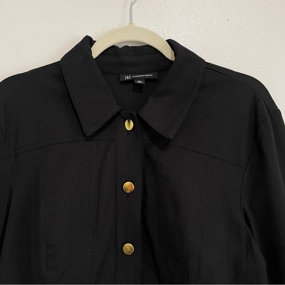 New INC Peplum Pleated Button Down Jacket Blazer Black Gold Button Women’s Sz XL - Picture 5 of 10